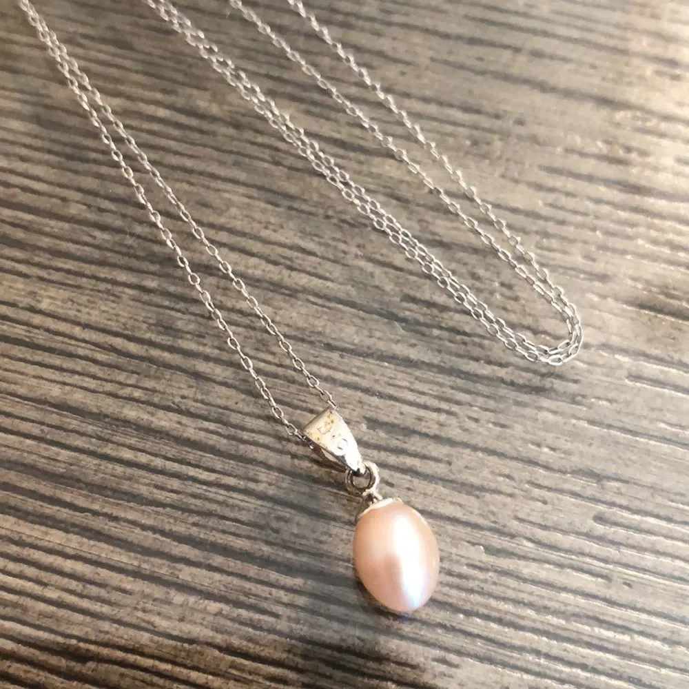 Nataliya V Collister NVC Pink Pearl Drop Sterling Silver Necklace